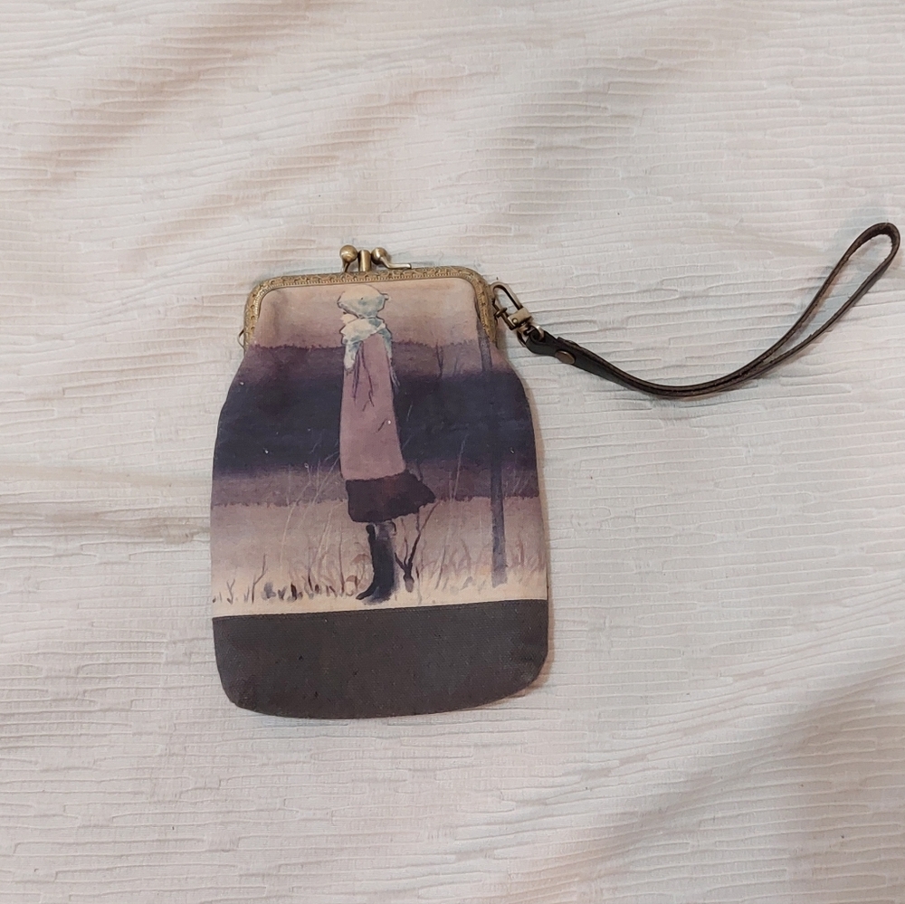 Vintage Wristlet Coin Purse in Pink and Purple Illustration